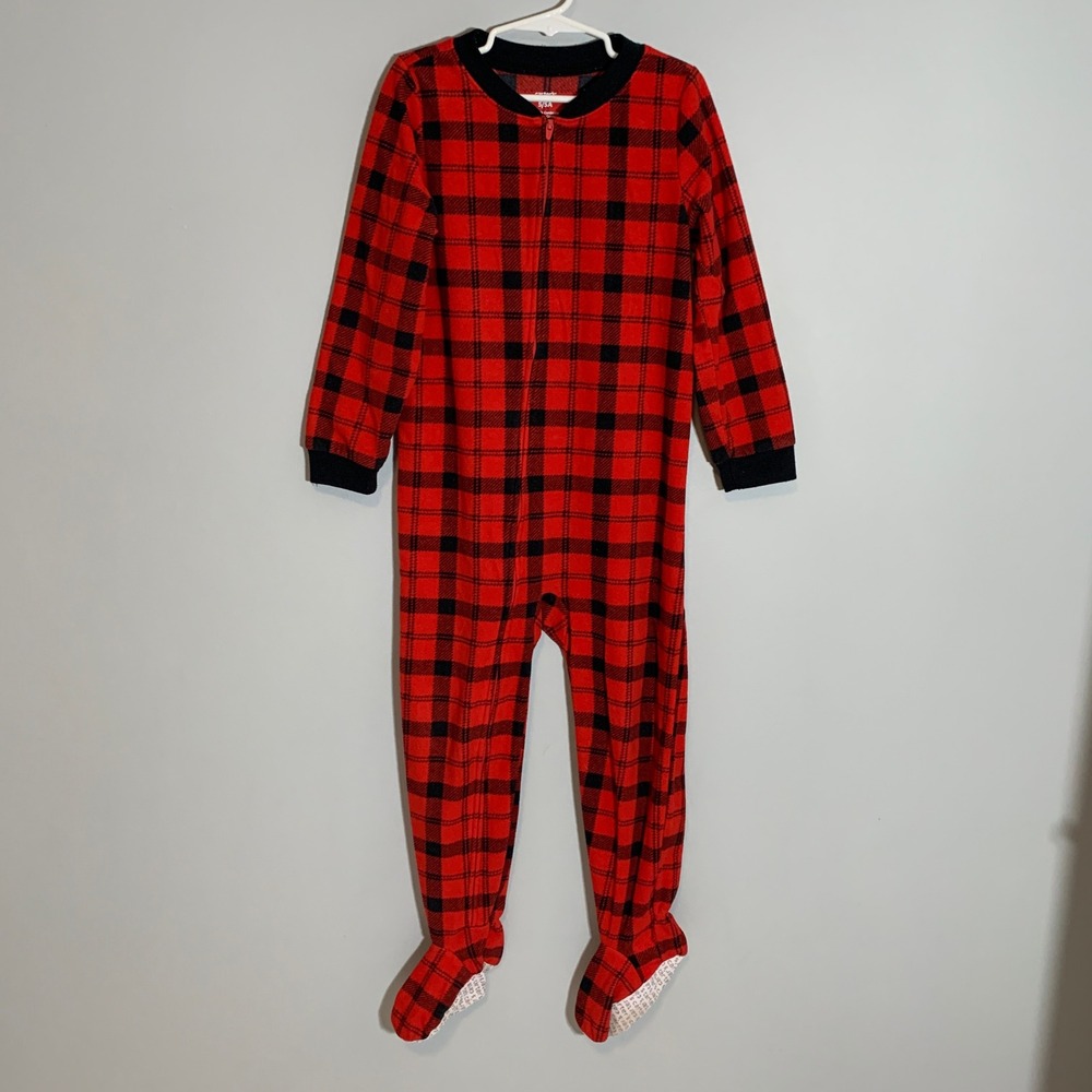 5/$25 Carters Red Black Buffalo Plaid Fleece Footed Pajamas Sleepwear Kids 5T‎